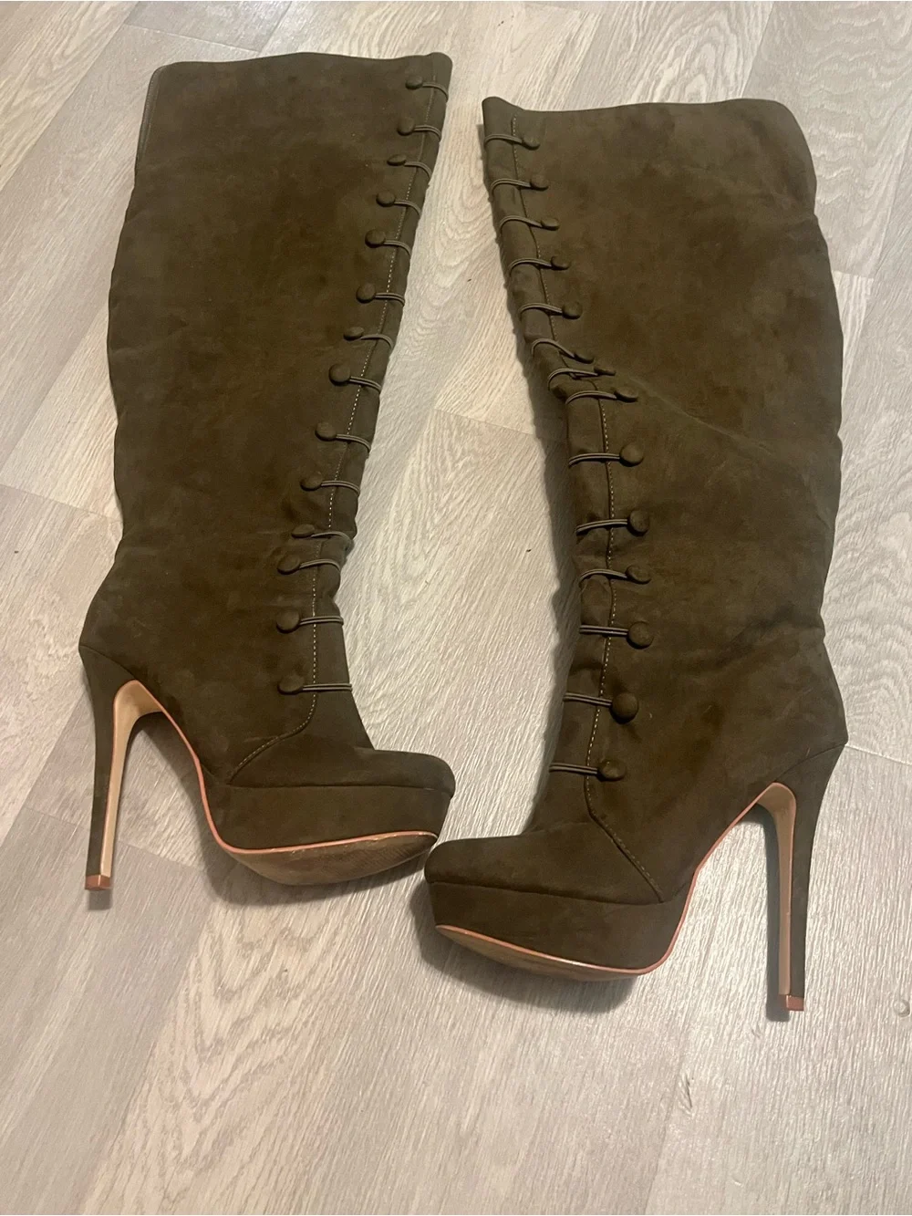 Women's Olive Suede Over-the-Knee Platform Boots Witchy Fairycore